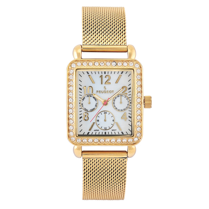 Peugeot Women's 35x30mm 14K Gold Plated Square Dress Watch - Mesh Band -  Walmart.com