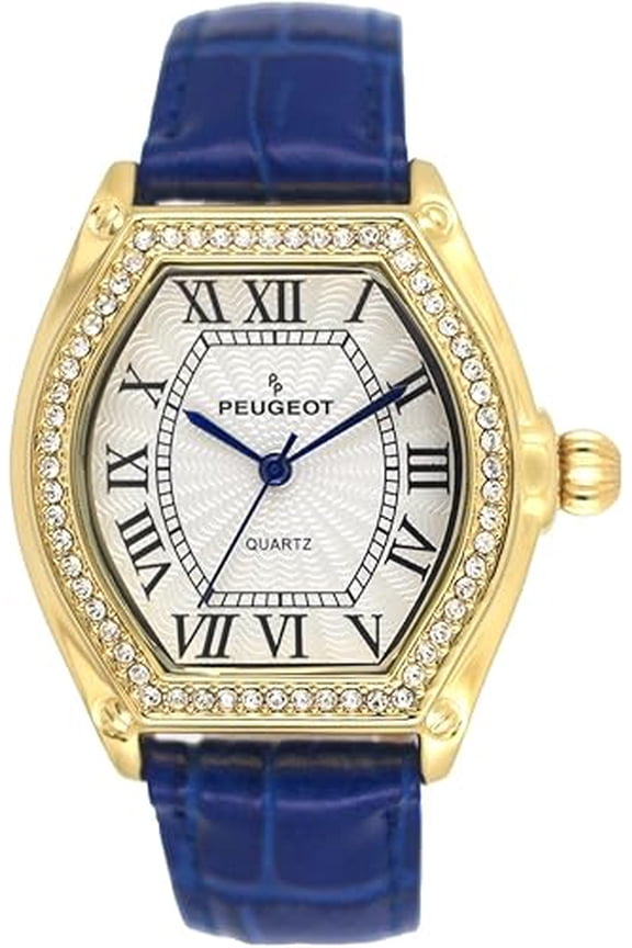 Peugeot Women's 36mm Blue Watch Barrel Shaped Tank Case Leather Strap