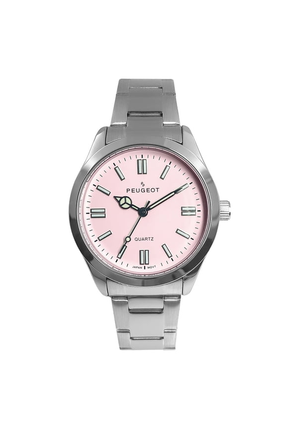 Peugeot Women's 36mm Sport Watch with Pink Dial and Stainless Steel Bracelet