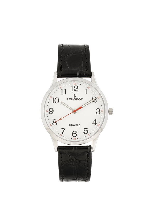 Peugeot Women's 40mm Large Face Watch with Bold Arabic Numerals and Leather Band