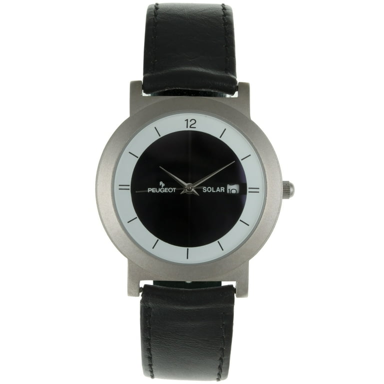 Peugeot Women's 590 Black Leather Solar Powered Rechargable Watch