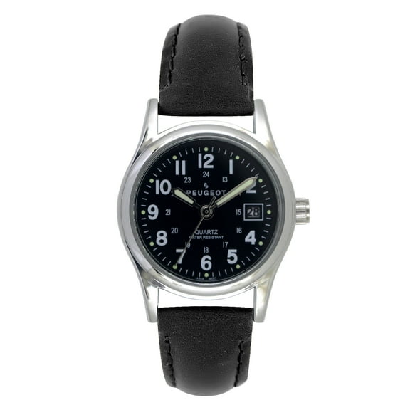Peugeot Women’s Black Nurses Sport Calendar Wrist Watch with Black Leather Strap