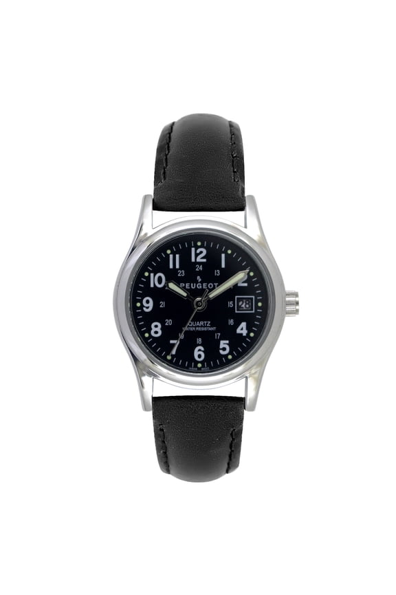 Peugeot Womens Black Nurses Sport Calendar Wrist Watch with Black Leather Strap