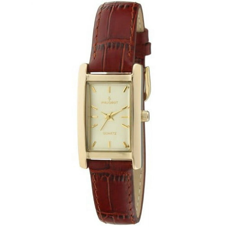 Peugeot Women's Gold Tone Rectangular Brown Leather Strap Watch