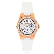 Peugeot Womens Rose Gold Wrist Watch with Crystal Bezel and Silicone Rubber Band