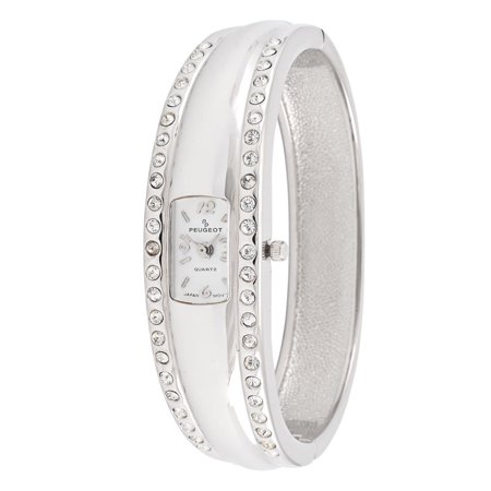 Peugeot Women's Silver-Tone Crystal Accented Cuff Bangle Fashion Watch