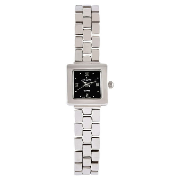 Peugeot Womens 20mm Silver-Tone Square Case Watch-Midnight Black Dial