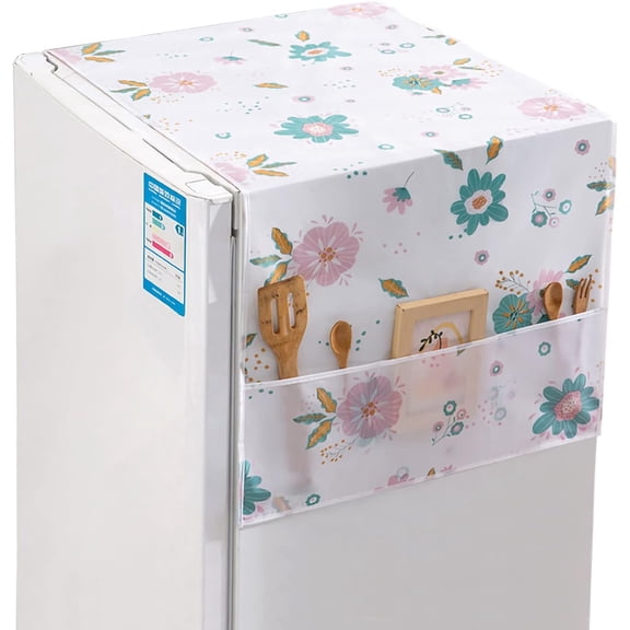 Peva Refrigerator Dust Cover With Storage Pockets, Oil Resistant Full Coverage Refrigerator Protector, For Home Kitchen, Floral Print Large Size