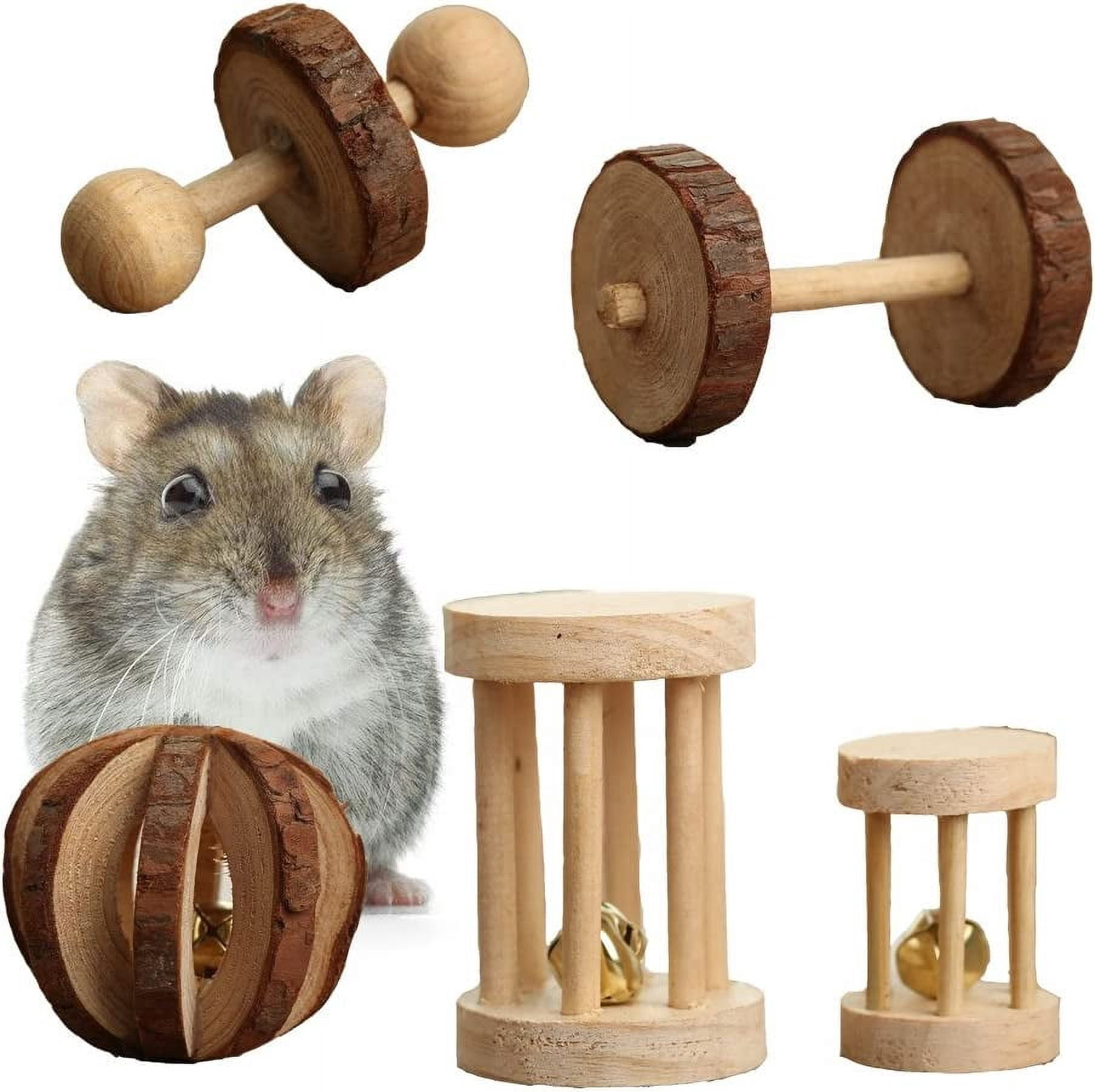 View of Pevor Pack of 5 Hamster Chew Toys - Natural Wooden Pine Dumbells ...