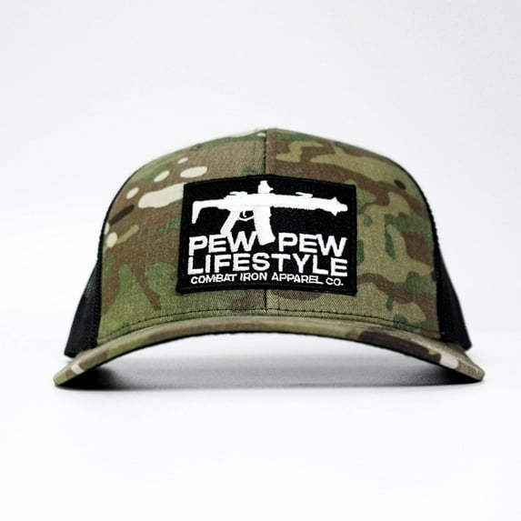 Combat Iron Pew Pew Lifestyle Patch Mid-Profile Snapback Hat – Multicam/Black, Adjustable Fit, Breathable Mesh, Durable Outdoor Hat