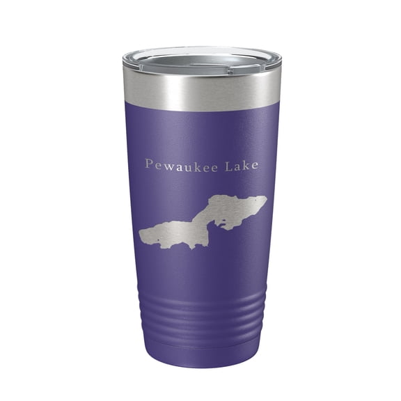Pewaukee Lake Map Tumbler Travel Mug Insulated Laser Engraved Coffee Cup Wisconsin 20 oz Purple