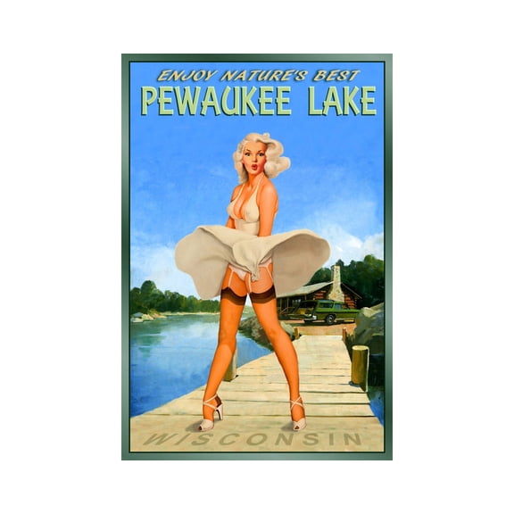 Pewaukee Lake Wisconsin Marilyn Monroe Pin Up Travel Poster Wall Art Print