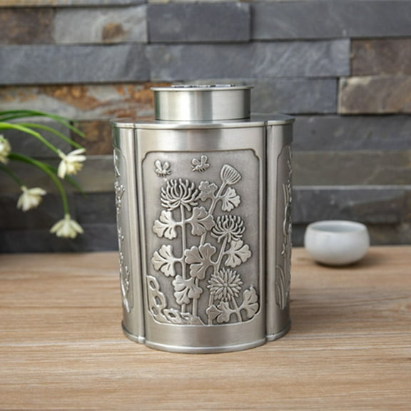 Pewter Airtight Tea Coffee Candy Metal Storage Box M Size