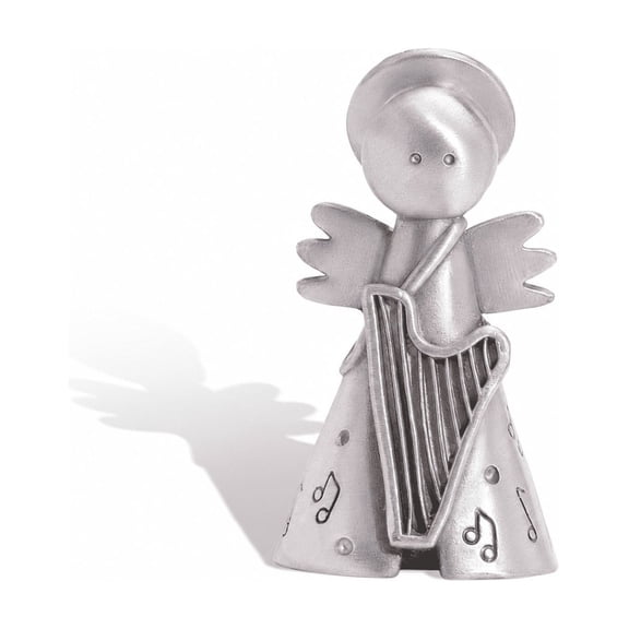 Pewter Angel With Harp Nativity Decor Sculpture, 2.5 Inch Fine Cast Metal