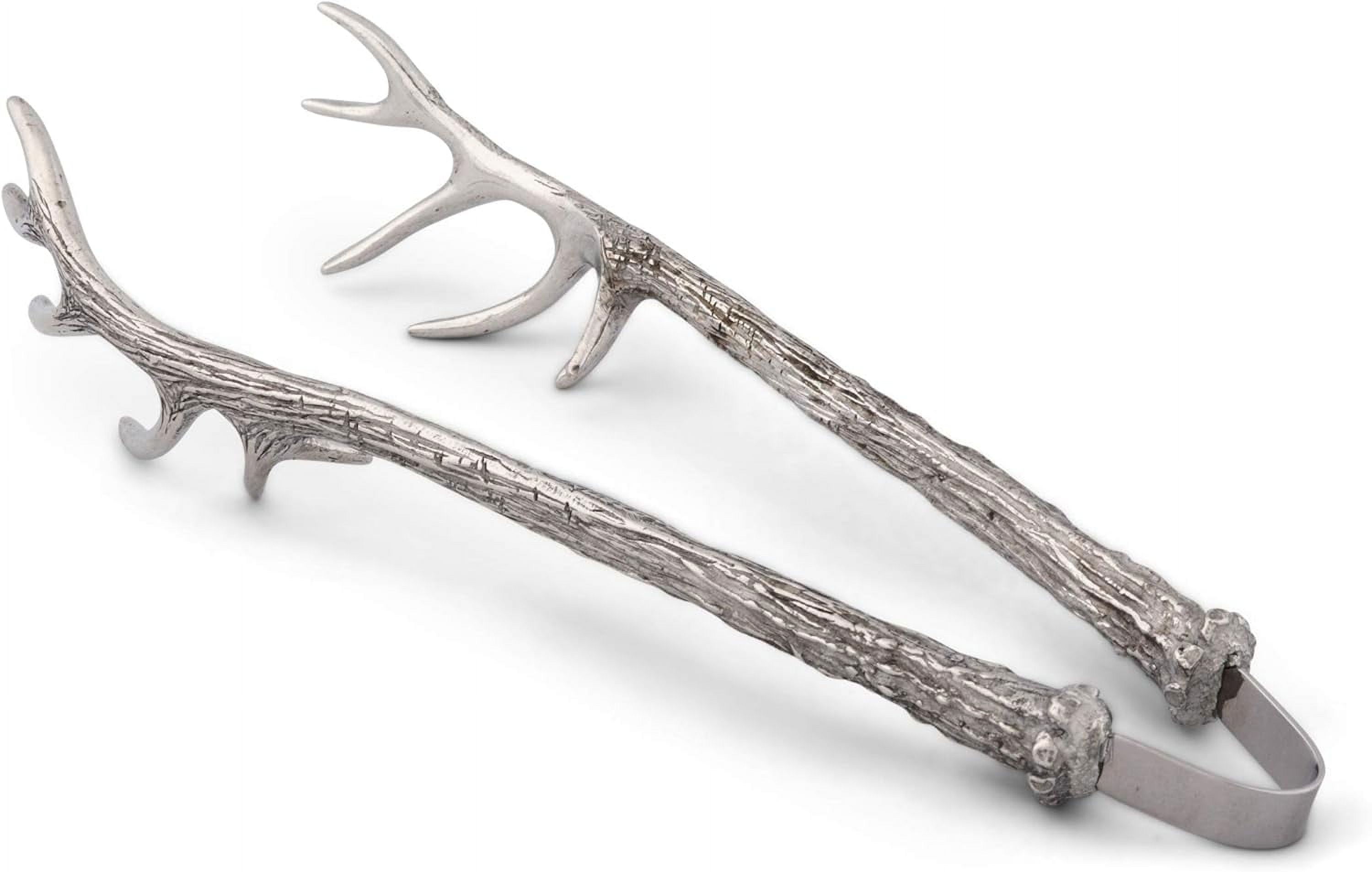 Elegant Pewter Antler Handcrafted Tongs for Refined Entertaining