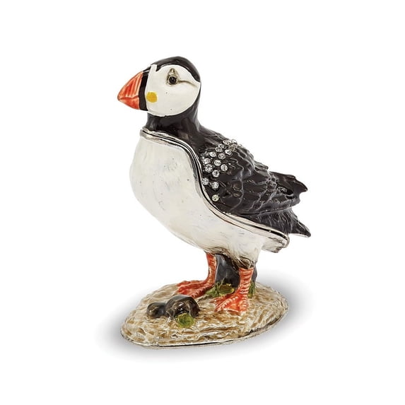 Pewter Black White Puffin Trinket Box