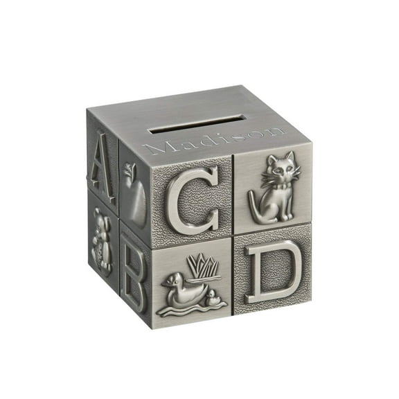 Pewter Brush Finish Alphabet Block Baby Bank