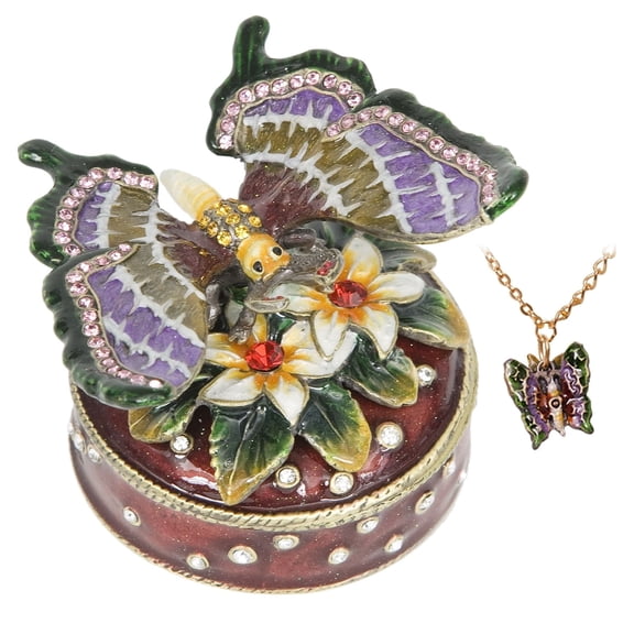 Pewter Butterfly Flowers Trinket Box
