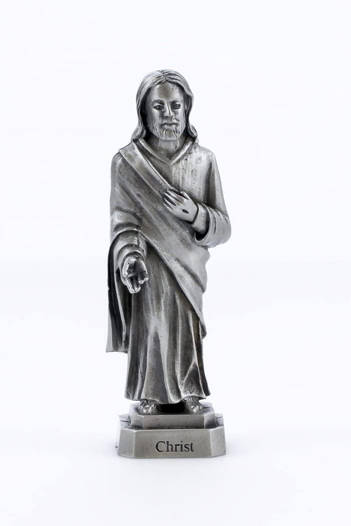 Pewter Catholic Jesus Christ Statue with Laminated Prayer Card, 3 1/2