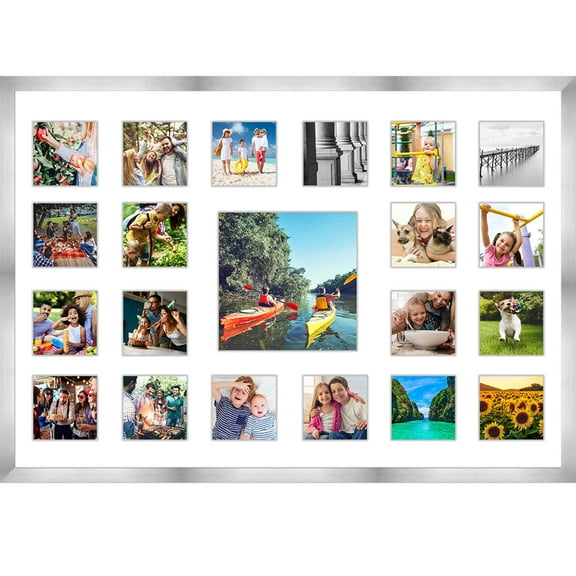 Pewter Collage Frame With Mat - 20x29 Frame For (20) 4" x 4" and (1) 8" x 8" Photo - Great for