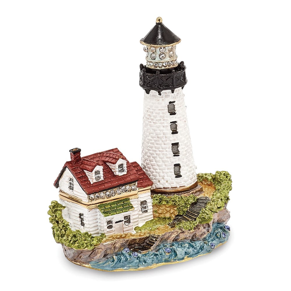 Pewter Enamel Lighthouse Trinket Box