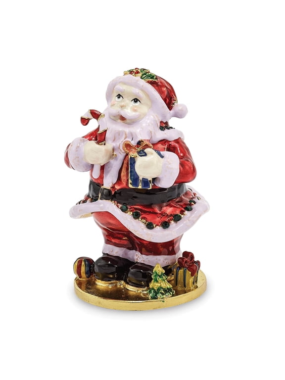 Bejeweled Multi Color Finish CHRISTMAS CALLER Santa Claus Trinket Box