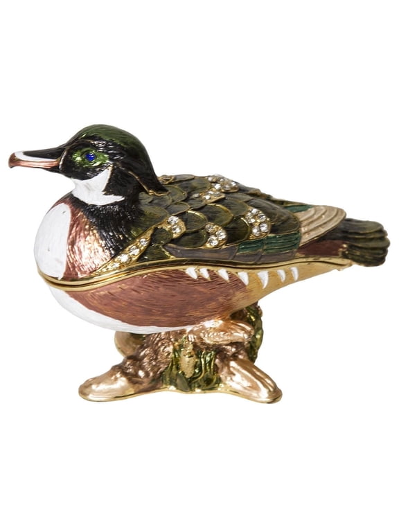 Pewter Enamel Wood Duck Trinket Box