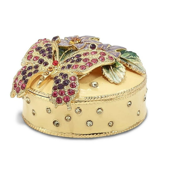 Pewter Flowered Butterfly Trinket Box