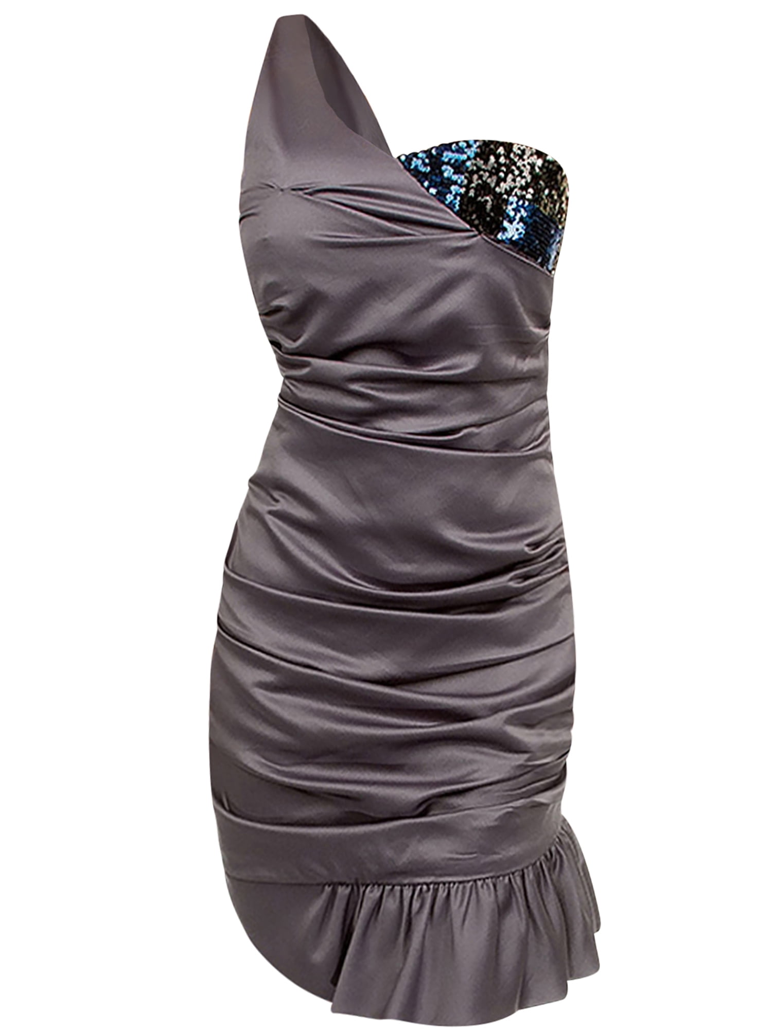 Pewter Gray One Shoulder Cocktail Dress With Sequin Bust Size Medium Walmart