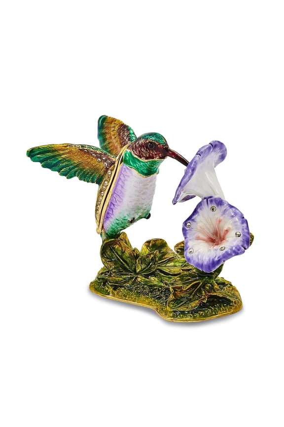 Pewter Hummingbird Flower Trinket Box