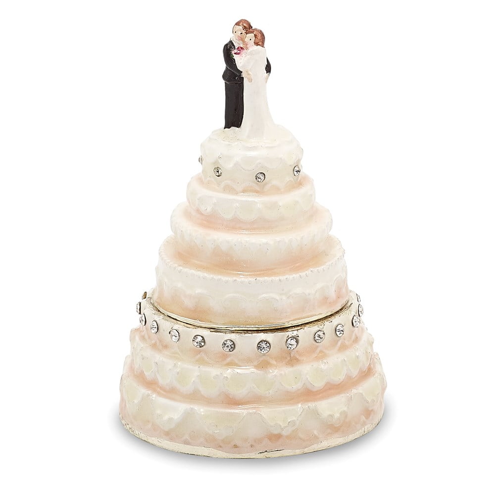 Multicolor Pewter Wedding Cake Trinket Box with Necklace