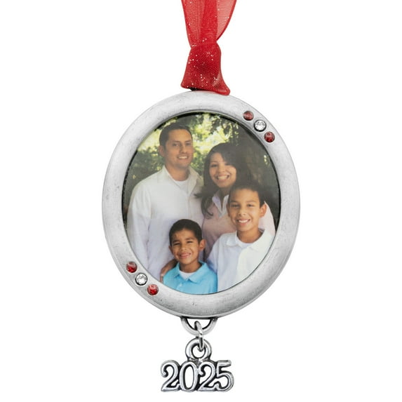 Pewter Metal Oval Photo Picture Frame Collectible with Date Charm Ornament