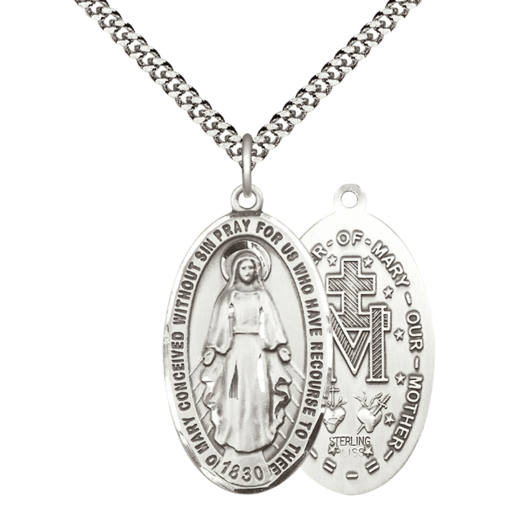 Rosebud Miraculous Medal 24 Inch Chain | The Catholic Company