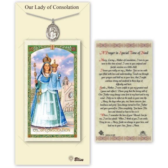 Consolation 5 Pewter Our Lady of Consolation Medal on a 18 inch Lite Curb Chain with ...