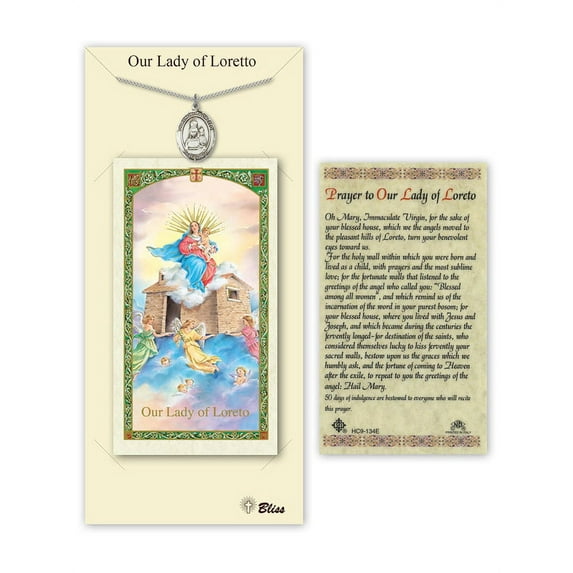 Pewter Our Lady of Loretto on a 18 inch Curb Chain with a Prayer to St Anthony Prayer Card