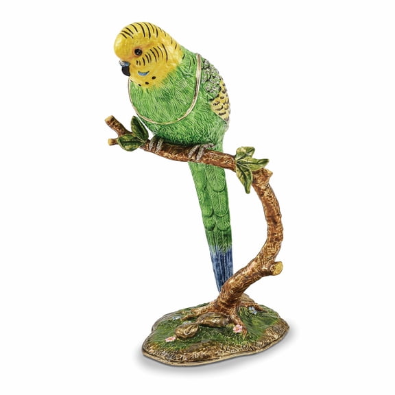 Pewter Parrot On Branch Trinket Box