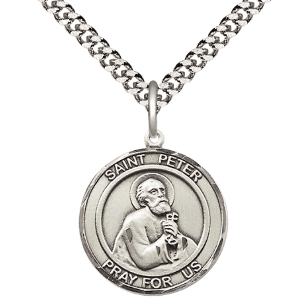 Pewter Patron Saint St. Peter the Apostle Medal Pendant with 24 ...
