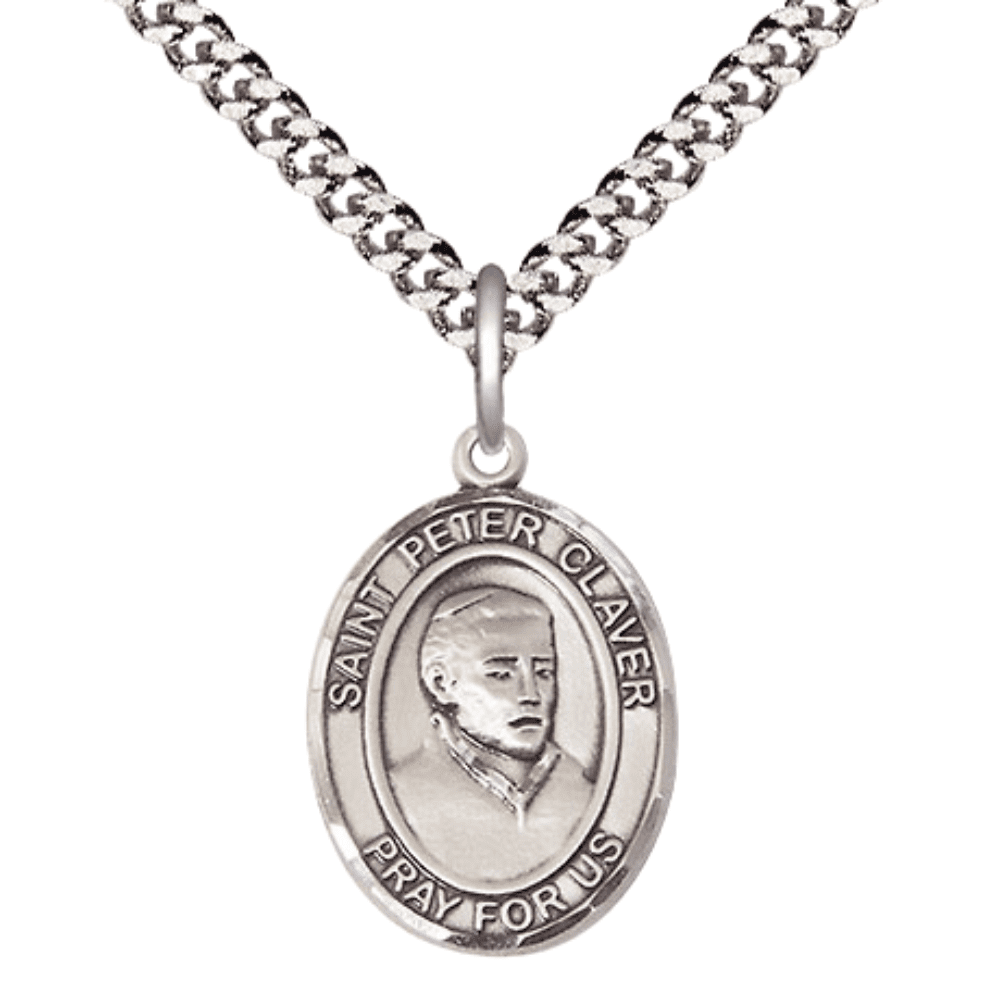 Pewter Patron Saint St. Peter Claver Medal Pendant with 24" Rhodium ...