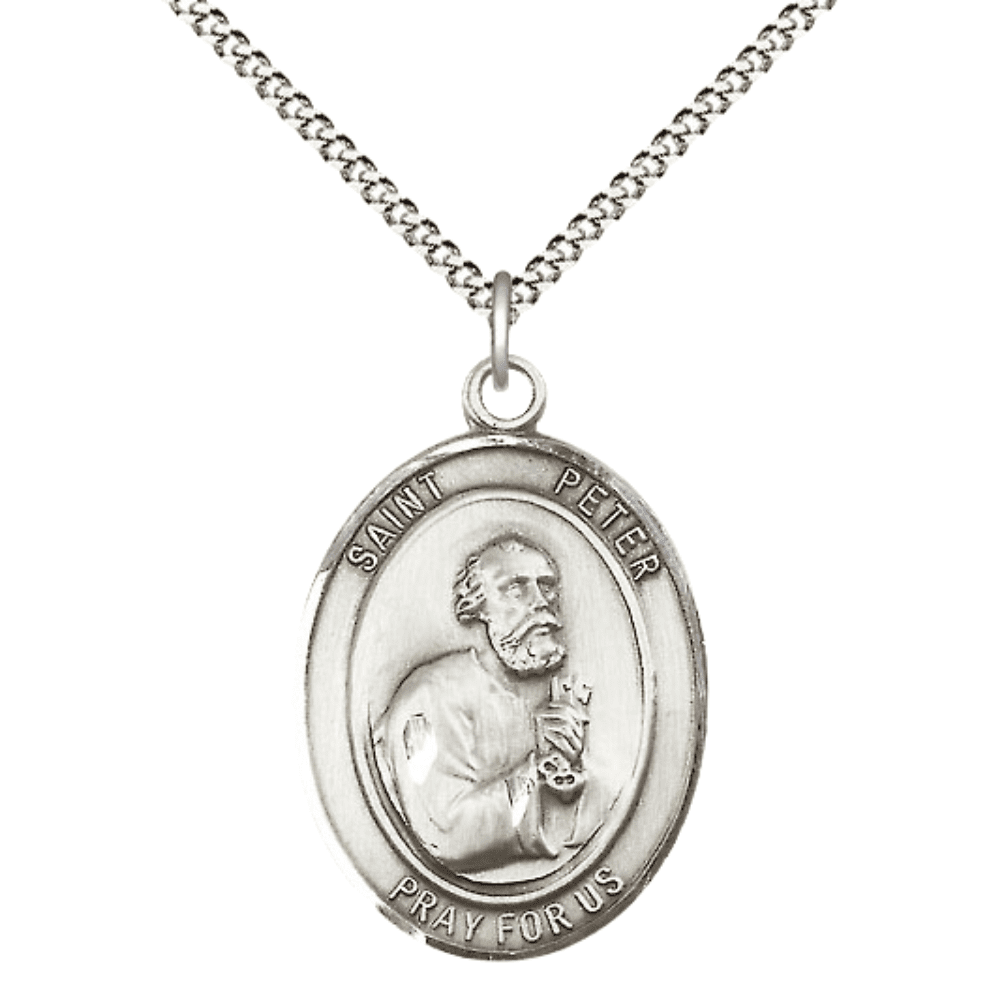 Saint Peter The Apostle Medal In 925 Sterling Silver - 18mm Religious Jewelry Made In Italy
