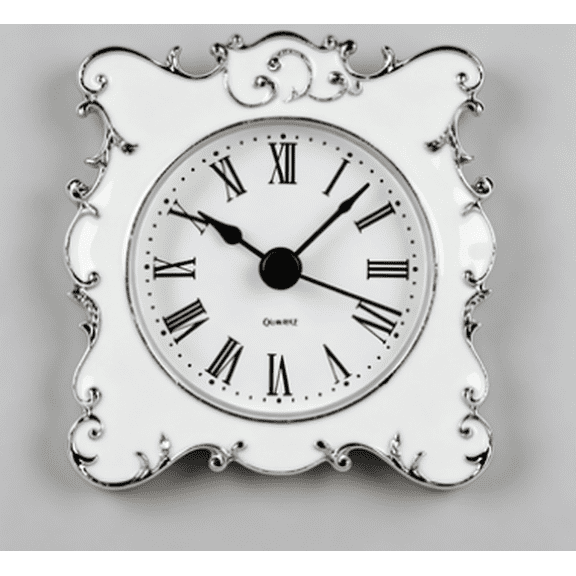 Pewter Pretty Small and Cute Vintage Table Clock with Quartz Analog Crystal Rhinestone 3 Inch for Living Room Bathroom Decoration, White Enamel