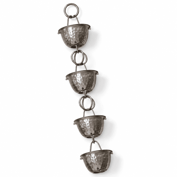 Pewter Rain Chain 8.5 Ft V1 Aluminum Hammered Cup Decorative Outdoor Gutter Downspout
