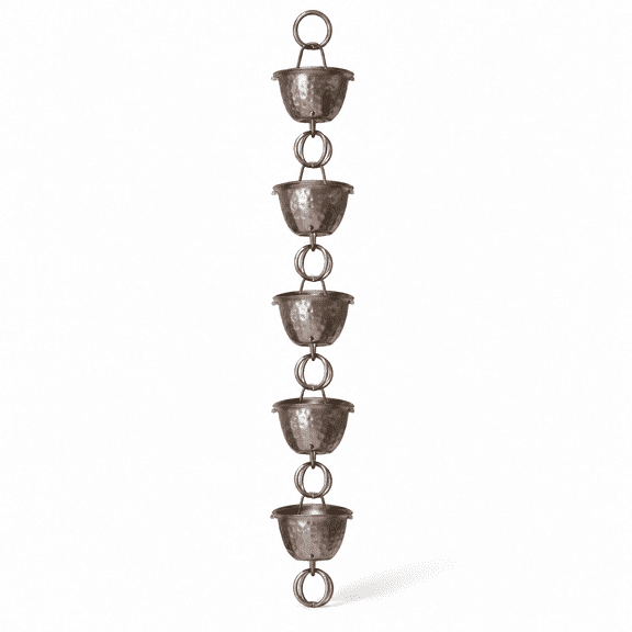 Pewter Rain Chain 8.5 Ft V1 Aluminum Hammered Decorative Gutter Downspout