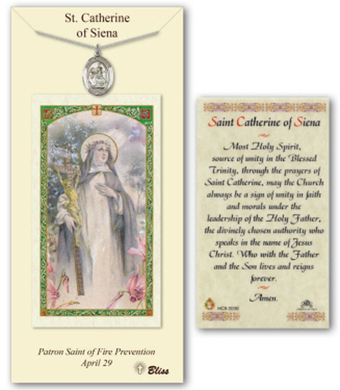 Pewter Saint Catherine of Siena Medal on a 18 inch