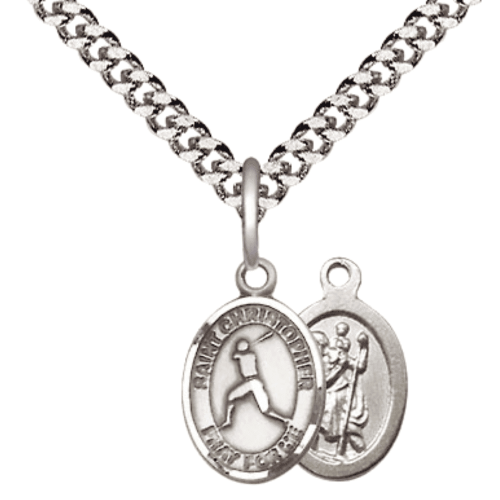Pewter Saint Christopher Baseball Medal Pendant on 24 Inch Endless ...