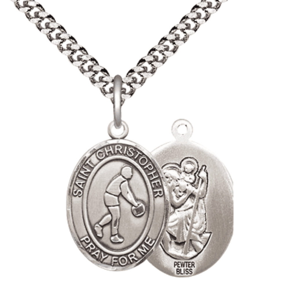 Pewter Saint Christopher Basketball Medal Pendant on 24 Inch Endless ...