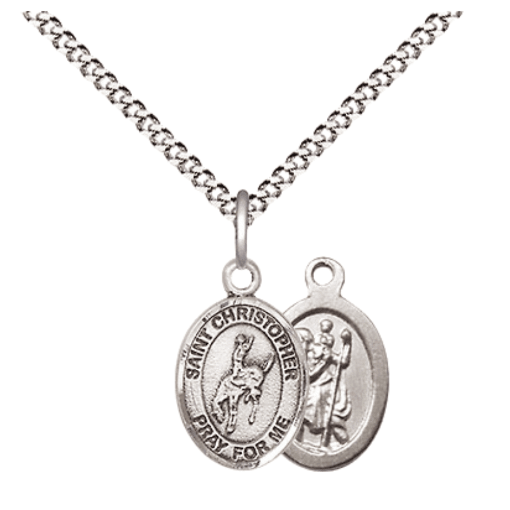 Pewter Saint Christopher Rodeo Medal Pendant on 18 Inch Rhodium Plated ...