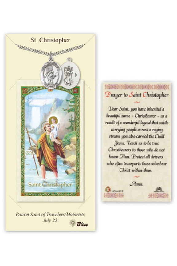 Pewter Saint Christopher/Tennis Medal on a 24 inch Heavy Curb Chain with a Prayer to St Cristopher Prayer Card.