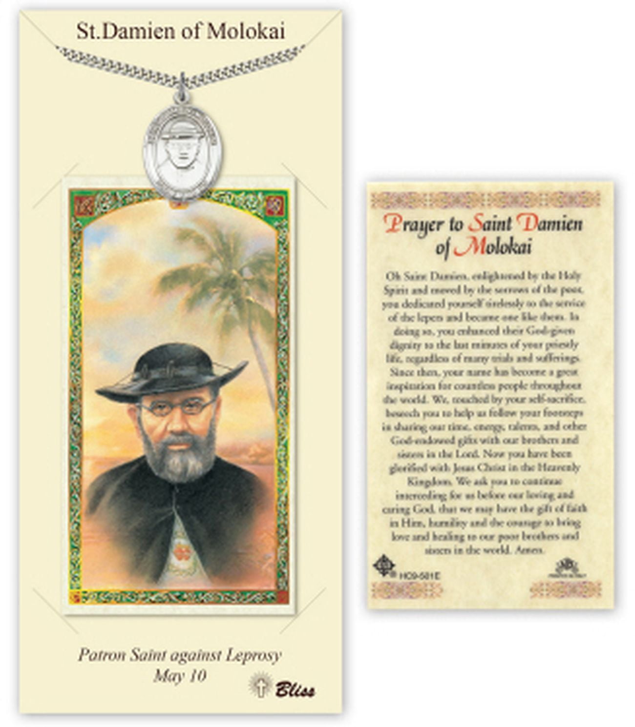 Pewter Saint Damien of Molokai Medal on a 24 inch Heavy Curb Chain with ...