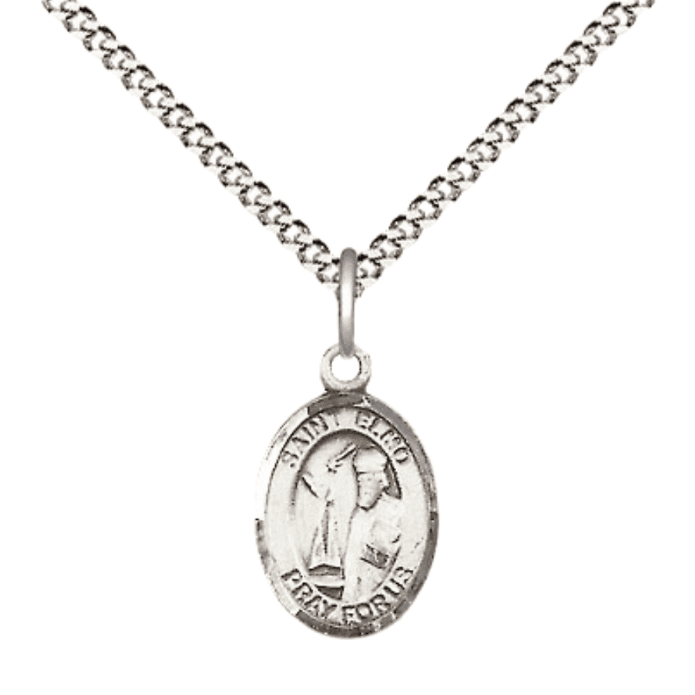 Pewter Saint Elmo Medal Pendant on 18 Inch Rhodium Plated Lite Curb ...