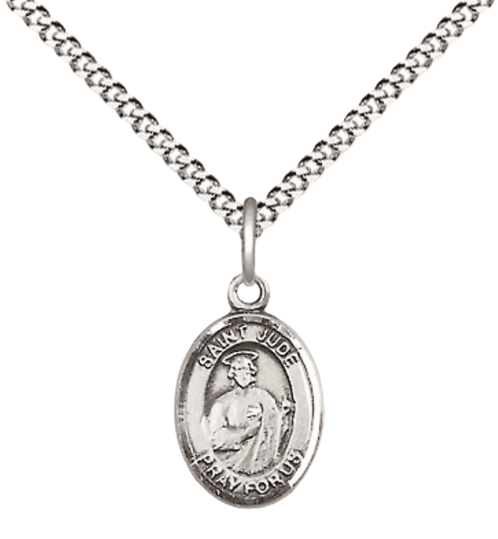Small Pewter Saint Jude Medal Pendant on 18 Inch Rhodium Plated Lite ...